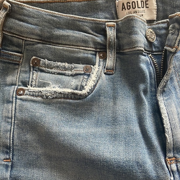 Agolde Sophie high rise skinny jeans medium light wash slight distressing - Picture 5 of 10